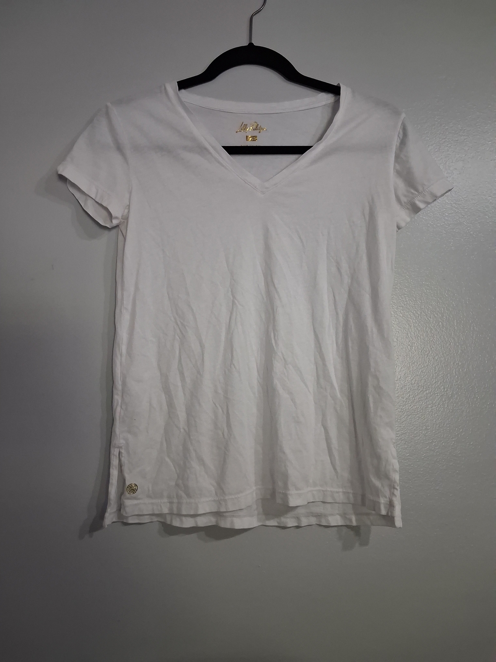 Lilly Pulitzer White V-Neck Short Sleeve Tee 100% Cotton Size XXS